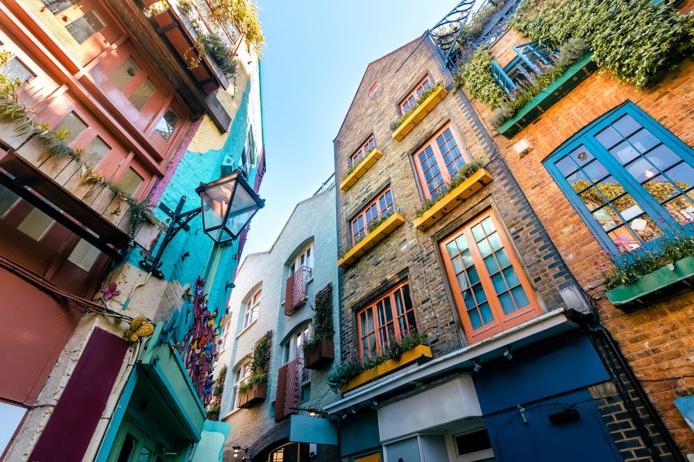 Casas de colores en el barrio de Covent Garden, de lo mejor que ver en Londres
