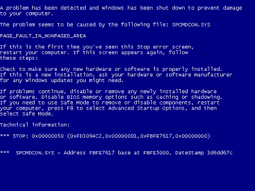 pantallazo azul de windows