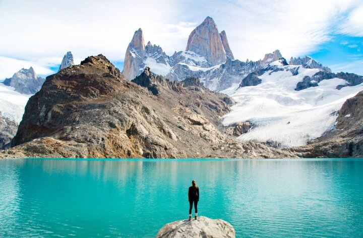 Vista del Monte Fitz Roy en El Chaltén y la Laguna Los Tres