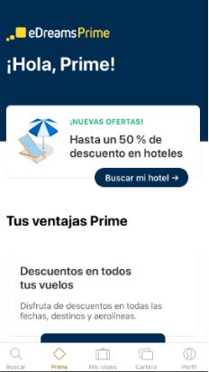 eDreams Prime para ¡descuentos y ventajas en hoteles de todo el mundo!