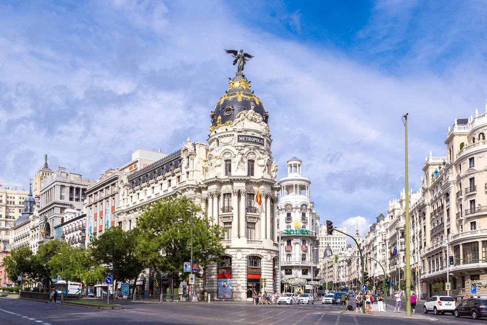 Hotel Metropolis en la Gran Vía de Madrid, con su famosa cúpula