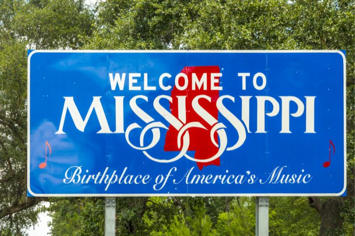letrero de bienvenia en Mississippi