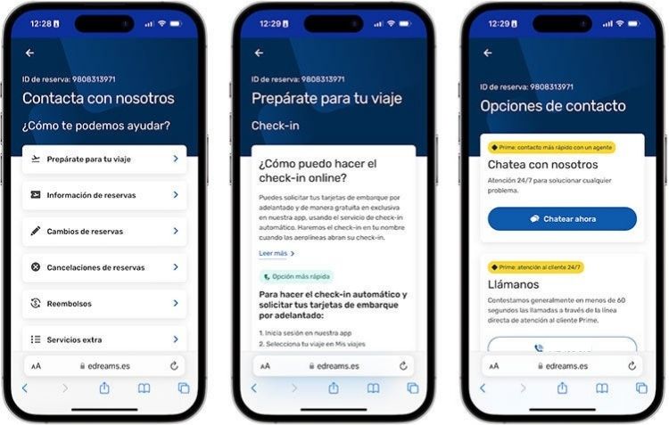 Cómo acceder al “Área de Soporte” en la App eDreams