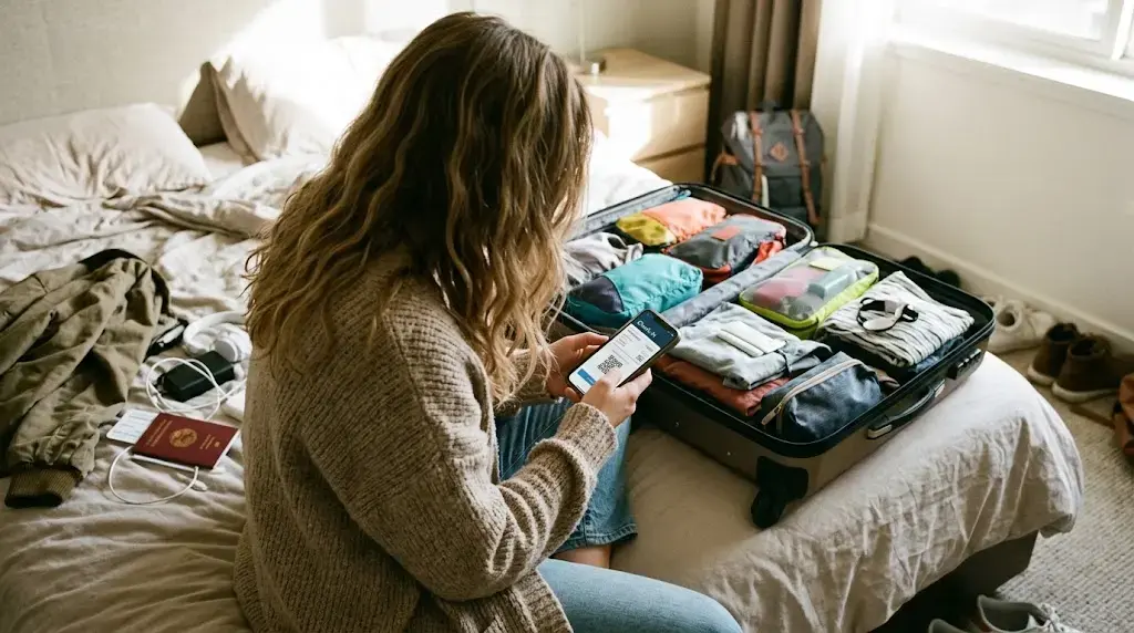 Pasajero usando el móvil para gestionar el check in online con Iberia