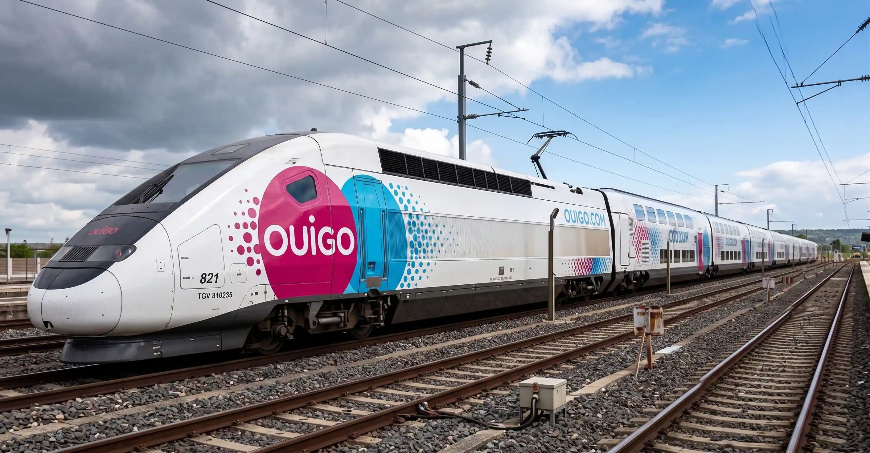 Tren OUIGO de dos plantas en una estación de alta velocidad española